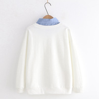 Casual cute college style cartoon cat print fake two-piece long-sleeved sweatshirt - Thumbnail 5