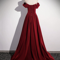 Burgundy Velvet Long Prom Dress, Off the Shoulder Evening Party Dress - Thumbnail 2