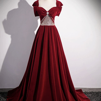Burgundy Velvet Long Prom Dress, Off the Shoulder Evening Party Dress - Thumbnail 3