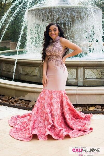 Pink Mermaid Lace Appliques African Prom Dress Evening Gowns