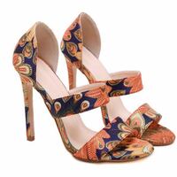 Sandals high heels printed open toe high heels women's shoes - Thumbnail 3