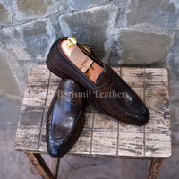 Premium leather loafers brown crocodile impression leather moccasins dress shoes for men custom made on orders - Thumbnail 2