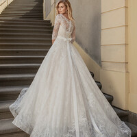Charming off white wedding dresses,3/4 sleeves bridal dresses,lace a line wedding dress with long train,989 - Thumbnail 1