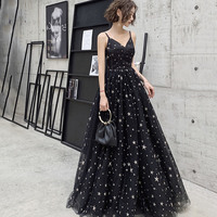 Black tulle long A line prom dress with star,994 - Thumbnail 1