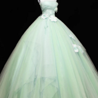 Green Tulle Lace Applique Long Prom Dresses, Green Sweet 16 Dresses KPP1668 - Thumbnail 1