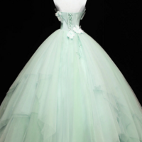 Green Tulle Lace Applique Long Prom Dresses, Green Sweet 16 Dresses KPP1668 - Thumbnail 3