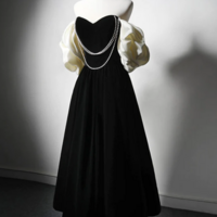 A Line Velvet Tea Length Black Prom Dress, Tea Length Black Formal Dress KPP1670 - Thumbnail 2