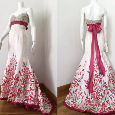 Floral prom dresses strapless with pearls - Thumbnail 1