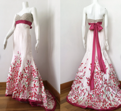 Floral Prom Dresses Strapless with Pearls