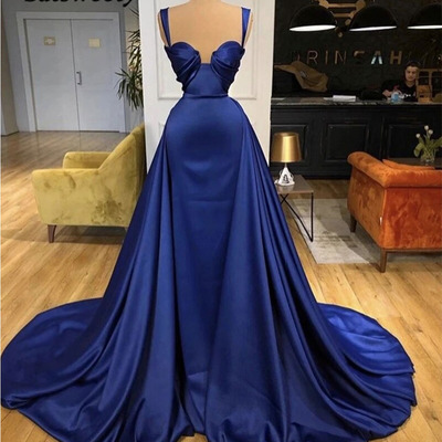 Straps navy blue prom dresses simple - Thumbnail 1
