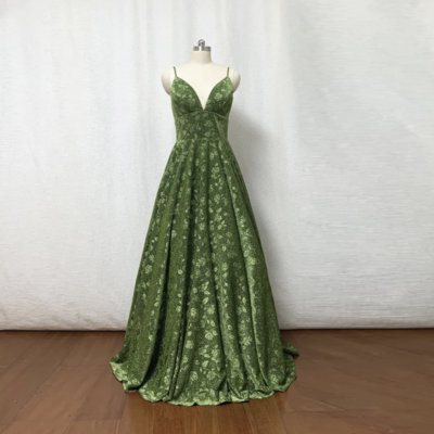 Lace prom dresses spaghetti straps green - Thumbnail 2