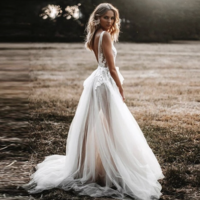 Deep V Neck Wedding Dresses Bridal Gown - Thumbnail 1