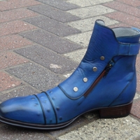 Crafted Leather Jo Ghost Blue Classic Italian Calf Leather Jodhpur Buckle Boot with Zipper and Button - Thumbnail 2