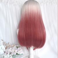 Beige Red Gradient Long Straight Anime Fox Wig - Thumbnail 2