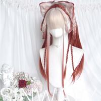 Beige Red Gradient Long Straight Anime Fox Wig - Thumbnail 1