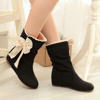 New Autumn and Winter Casual Versatile Sweet Bow Booties - Thumbnail 2