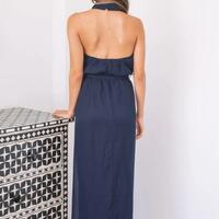 Halter Navy Blue Chiffon Bridesmaid Dresses - Thumbnail 3