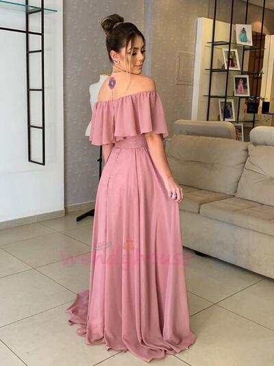 A Line Off the Shoulder Blush Pink Long Formal Dress