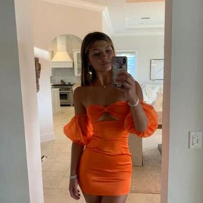 Cute off shoulder orange short homecoming dresses
