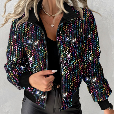 Fashion Cardigan Colored Sequin Long Sleeved Jacket