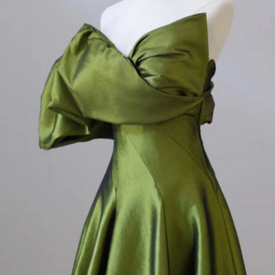 One shoulder green satin long party dress, off shoulder prom dress kpp1671