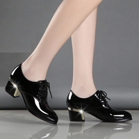 England Souvenir Elegant Noble Patent Leather Thick Square High Heels Lace-up Woman Retro Pumps Loafer Shoes  - Thumbnail 7