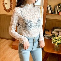 Vintage Hollow Out Floral Lace Elegant See Through Sexy Tops Blouse Unique Rave  Amazing  - Thumbnail 8