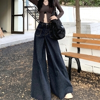 Stunning Retro High Waist Loose Drape Mopping Oversize Wide Leg Raw Edge Women Jeans Trousers Y2K 90s Streetwear Party Nightclub Dance Amazing - Thumbnail 5