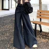 Stunning Retro High Waist Loose Drape Mopping Oversize Wide Leg Raw Edge Women Jeans Trousers Y2K 90s Streetwear Party Nightclub Dance Amazing - Thumbnail 9