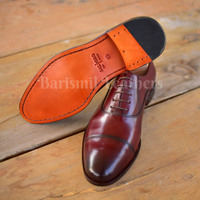 Handmade leather oxfords shoes premium leather burgundy patina lace up toe cap shoes for men - Thumbnail 5