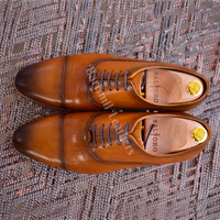 Handmade oxfords original leather tan with toning lace up dress shoes for men - Thumbnail 3