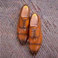 Handmade oxfords original leather tan with toning lace up dress shoes for men - Thumbnail 1