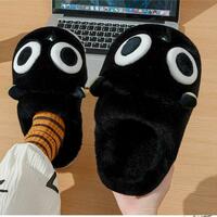 Big Eyes Black Cat Plush Slippers - Thumbnail 2