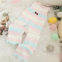 Cute rainbow striped coral velvet pajama pants leggings warm pants - Thumbnail 1