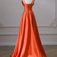 Orange Long Satin Prom Dresses with Bow, Oranage Long Satin Formal Evening Dresses KPP1674 - Thumbnail 2
