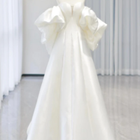 White A Line Satin Long Prom Dress, White Satin Long Formal Dress KPP1675 - Thumbnail 2