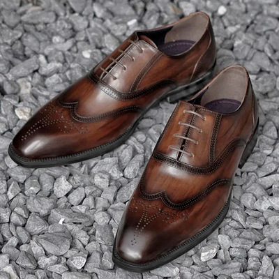 Imitation wood grain brogue Japanese square shoes 2 colors
