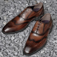 Imitation wood grain brogue Japanese square shoes 2 colors - Thumbnail 1