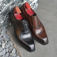Imitation wood grain brogue Japanese square shoes 2 colors - Thumbnail 4