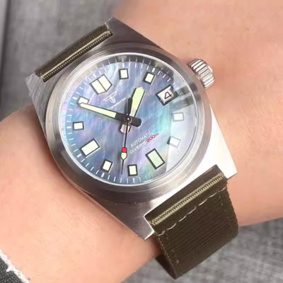 Customized tandorio mens diving watches 38mm pearl dial sapphire 20bar luminous causal business wristwatch t801