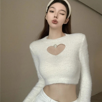 Hollow Heart Fluffy Cropped Top - Thumbnail 2