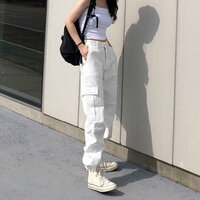 Stunning Vintage Pockets Drawstring Bottom Hem Harajuku Hippie Wide Leg Cargo Straight Trousers Y2K Streetwear Party Amazing - Thumbnail 7