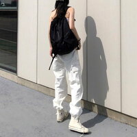 Stunning Vintage Pockets Drawstring Bottom Hem Harajuku Hippie Wide Leg Cargo Straight Trousers Y2K Streetwear Party Amazing - Thumbnail 8