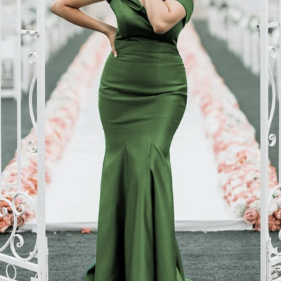 Off shoulder sage green bridesmaid dresses - Thumbnail 1