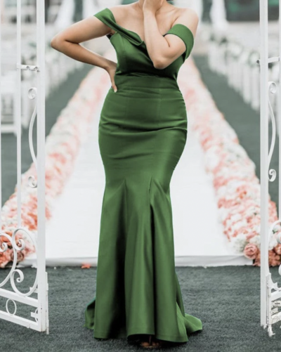 Off Shoulder Sage Green Bridesmaid Dresses