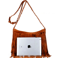 Stunning Retro Ethnic Tassel Messenger Bag Twisted Shoulder Strap Zipper Suede Leather 90s Y2K Streetwear Party Fashion Style Amazing - Thumbnail 1