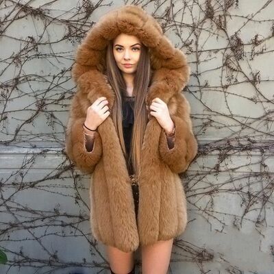 Faux fur women warm hooded overcoat