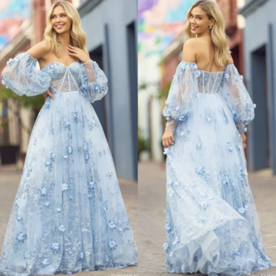 Sky blue prom dresses corset - Thumbnail 1