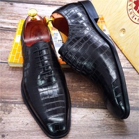  Genuine leather formal business men's crocodile pattern embossed Oxford handmade shoes 3 colors - Thumbnail 1