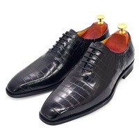  Genuine leather formal business men's crocodile pattern embossed Oxford handmade shoes 3 colors - Thumbnail 3
